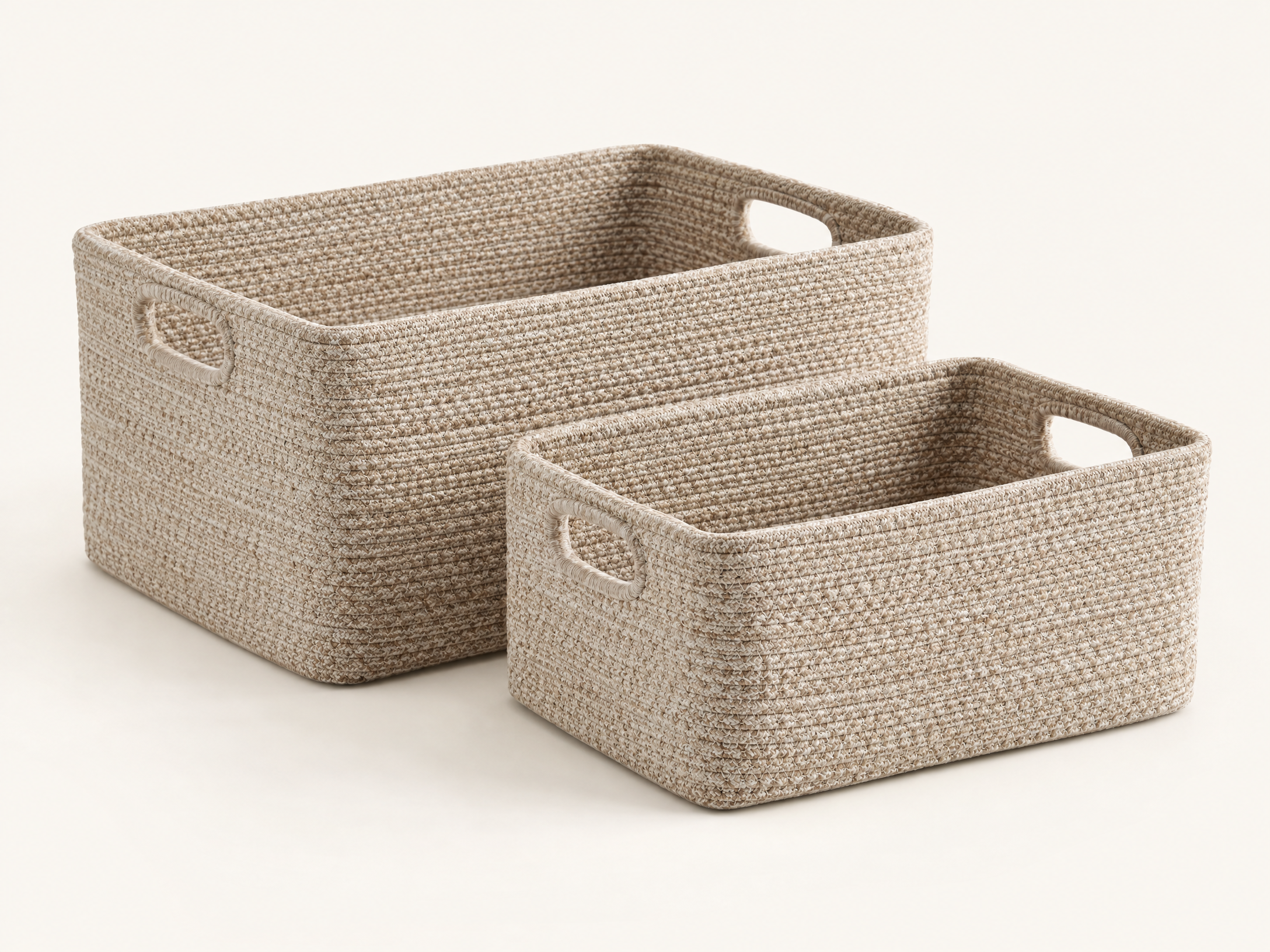 Original AI-generated concept image of two empty soft-sided rectangular storage baskets; not a photo of NicLogistics inventory.